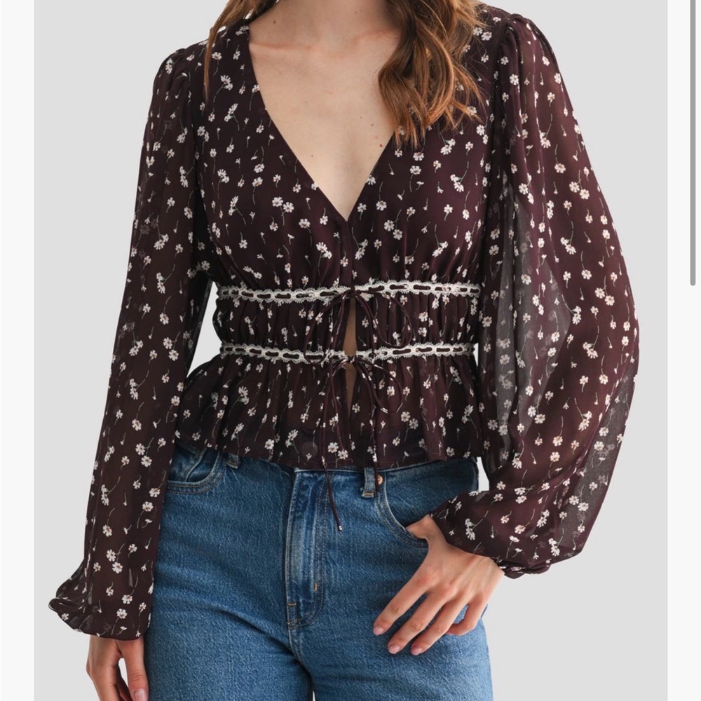 Nordstrom Dark Floral V-Neck Blouse